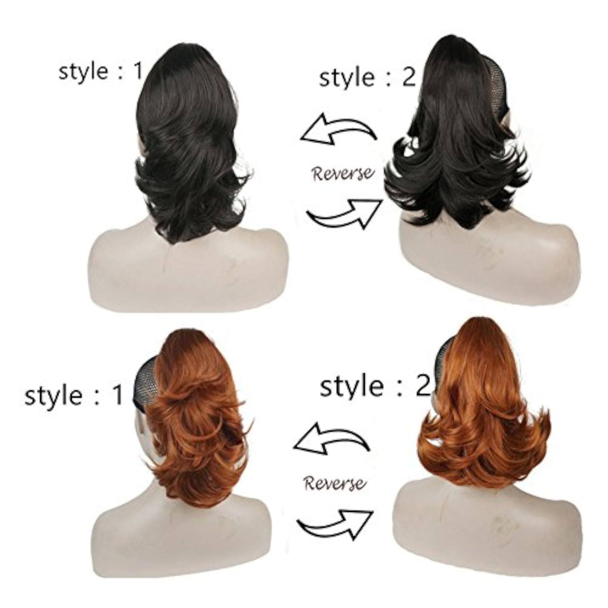 12" Dual Use Straight Curly Styled Clip In Claw Ponytail Hair Extension