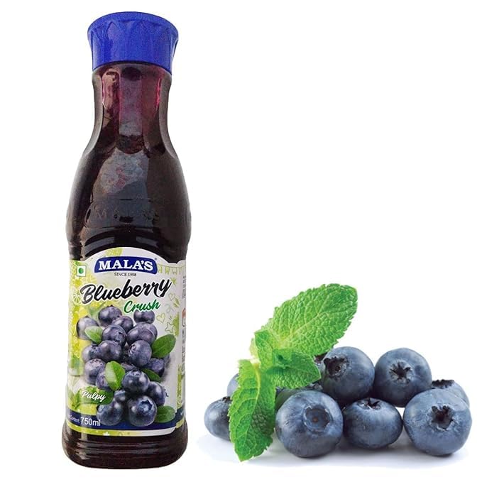 Image of Mala's Blueberry Fruit Crush - 750ml | Real Pulpy Concentrate for Smoothies, Shakes, Desserts & Ice Cream Toppings | Authentic Fruit Flavor & Rich Texture