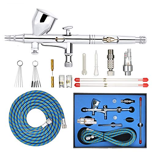 Fantexy Gravity Double Action Airbrush Kit 9cc Airbrush Paint Nail Spray Gun Set with in-Line Mini Air Filter and Water Trap, Needles and Air Hose for Nail Art Makeup Paint Temporary Tattoo Art Model