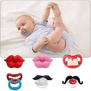 Upriver 6Pack Baby Funny Pacifier Cute Kissable Lips and Gentleman Mustache Teeth Pacifier, Soft Silicone for Babies and Toddlers Shower Gift Unisex-BPA Free