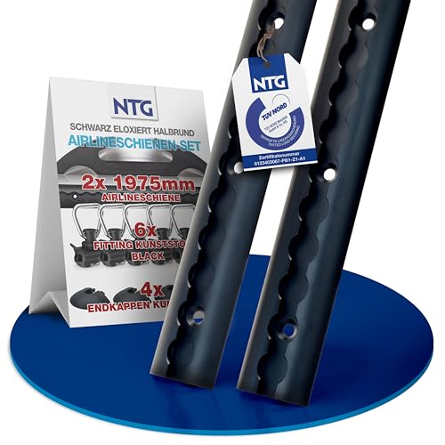 NTG Binario per airline, 2 m/1975 mm, semicircolare, in alluminio, certificato TÜV, accessorio per rimorchio, fissaggio del carico, per camion, camion, furgoni, camper, con fori di colore nero
