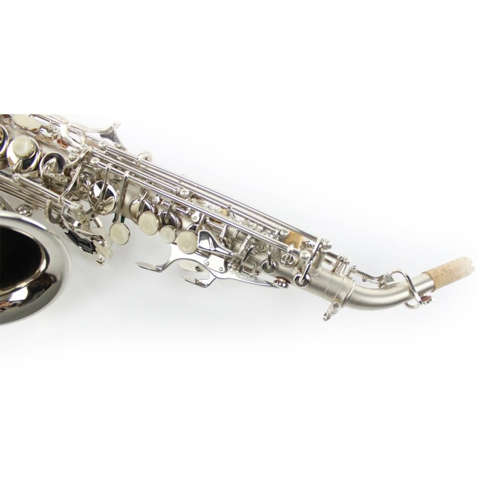 Saksofon sopranowy, profesjonalny instrument do gry, korpus z mosiądzu w kolorze srebrnym, profesjonalny saksofon altowy B-flat, zestaw saksofonowy, naciąg fletowy, futerał do przenoszenia, rękawiczki