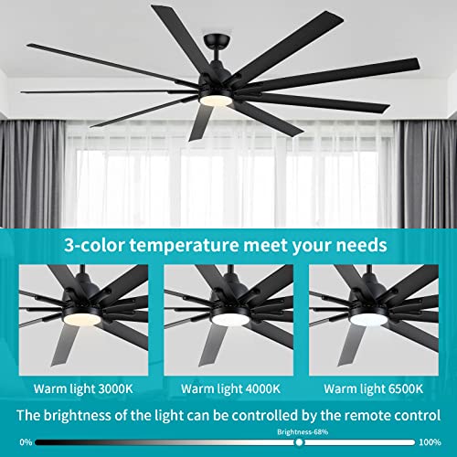 Cjoy Ceiling Fan With Lights Remote Control, 72 Inch Dimmable Modern Ceiling Fan With 9 Reversible Blades For Living Room Office Covered Patio, Dc Silent Motor, Black #TOP1
