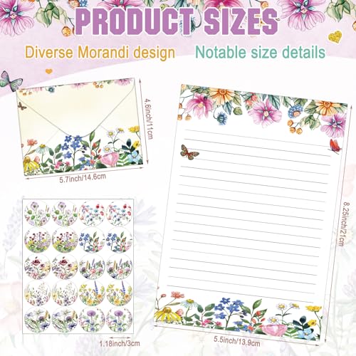 Image of TaoBary 160 Pcs Stationery Paper Set 50 Double Sided Stationery Papers with 50 Matching Envelopes and 60 Round Dot Sticker, 10 Design(Wildflower,5.5 x 8.25 Inch)