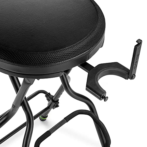 Gravity FG SEAT 1 Musiker Stuhl mit Gitarrenständer, Höhenverstellbar mit Belastbarkeit bis 120 kg, schwarz