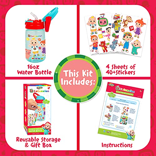 Creative Kids Cocomelon Decorate Your Own Water Bottle BPA Free with 4 Sheets of Stickers - Leak-Proof, Pop-Up Spout Cover - Easy to Grip School or Travel Bottle Gift for Boys & Girls Age 3+ - Thumbnail 7