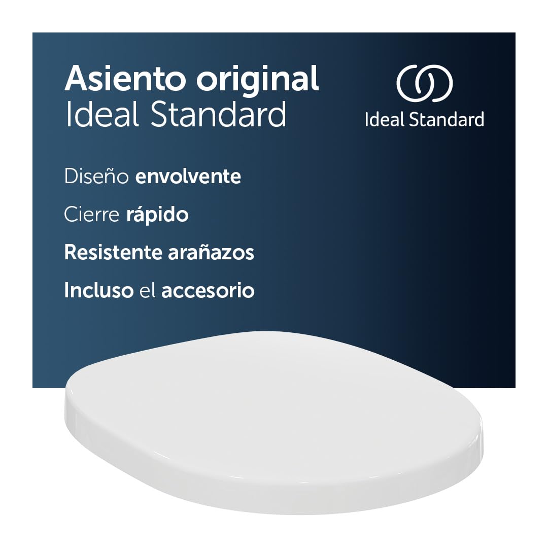 Ideal Standard Connect asiento WC envolvente, diseño en D – Blanco (Alpin) | Asiento de inodoro con bisagras de acero inoxidable robustas, E712801