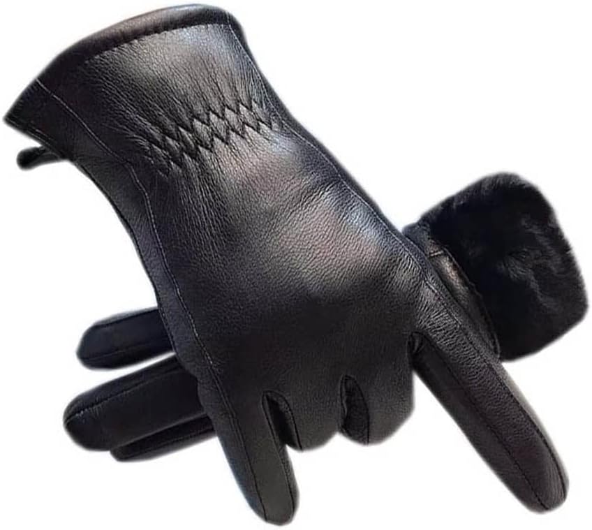 n/a Men's Winter Thickened Gloves Warm Plush Lining Cold-Proof Leather Gloves Men's Mittens (Color : A, Size : 13.5) : Clothing, Shoes & Jewelry