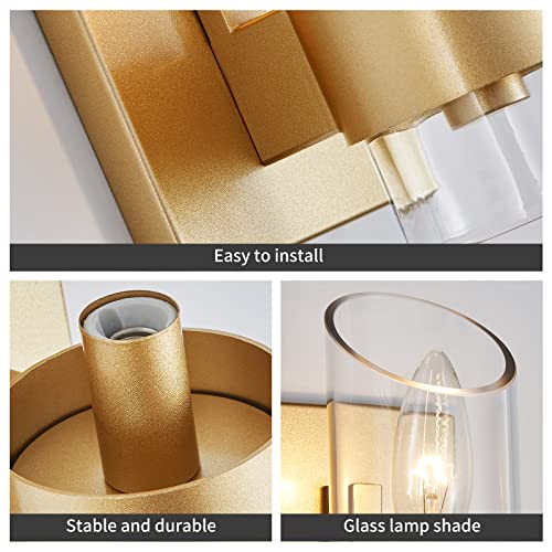 Image of WUZUPS Set of 2 1-Light Bathroom Wall Light Fixture Over Mirror Class Shade Morden Vanity Scones for Bathroom Bedroom Living Room, E12 Base, Gold