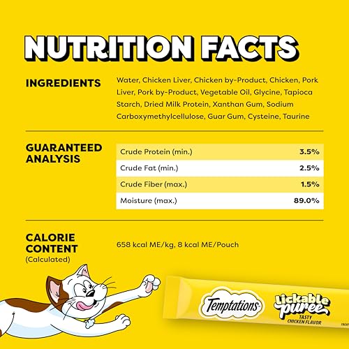 Temptations Creamy Puree Lickable Cat Treats, Chicken, 24 Count