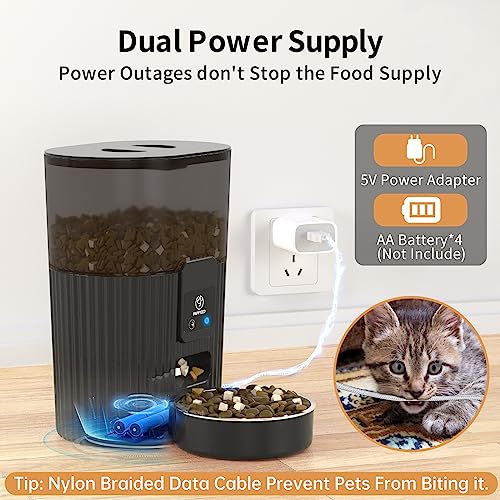 Papifeed Automatic Cat Feeders With App: Wifi Pet Dry Food Dispenser Compatible With Alexa & Echo,Smart Timed Auto Cat Feeder With Anti-Bite Power Cord For Cats, Dogs,Up To 10 Meals Per Day(15 Cup) #TOP4