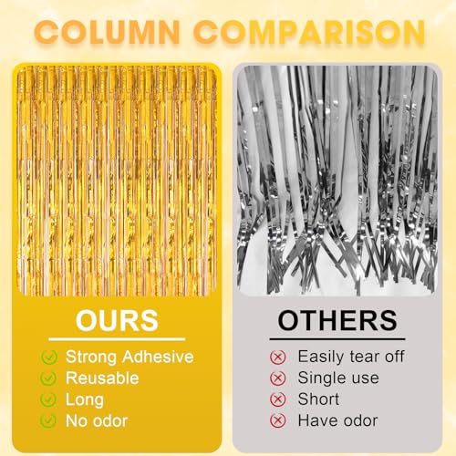 Image of Voircoloria 2 Pack Laser Gold Foil Fringe Backdrop Curtains, Tinsel Streamers Birthday Party Decorations, Fringe Backdrop for Graduation, Baby Shower, Gender Reveal, Disco Party