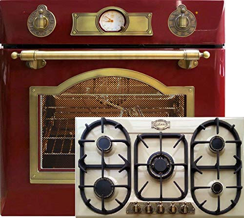 Gas Herdset Autark/Elektro Einbau Backofen 67L+Gaskochfeld 90cm in Elfenbein/Einbaubackofen/Herd/Gas Kochfed/Gasherd/5 Hochwertigen Brennern/Turbo WOK Brenner 3,8kW/Kochmulde/Herd Set/Erdgas/Propangas