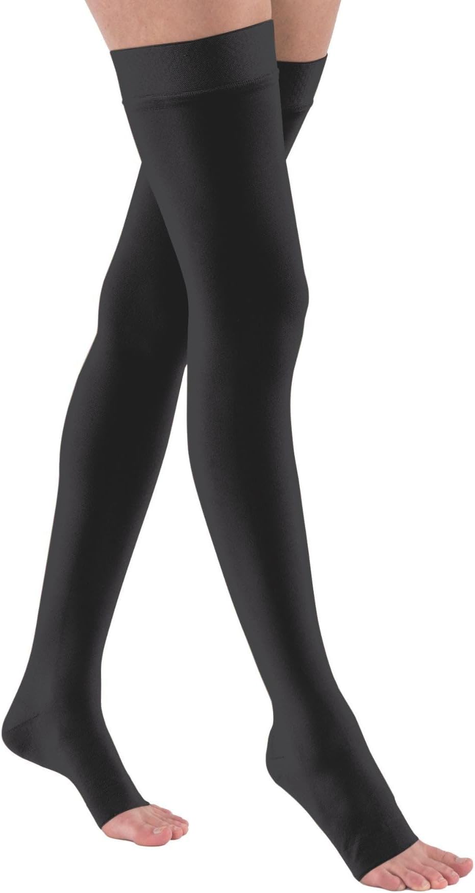 JOBSTRelief 30-40 mmHg Compression Stockings, Thigh High Silicone Band, Open Toe | Compression Socks for Women/ Men for Tired, Aching or Swollen Legs, Minor Varicosities | Black, Small