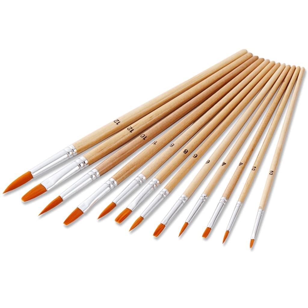 12er-Pack Holz-Künstlerpinsel, Verschiedene Größen, Nylon-Pinsel-Set, Aquarellmalerei, Kunstbedarf