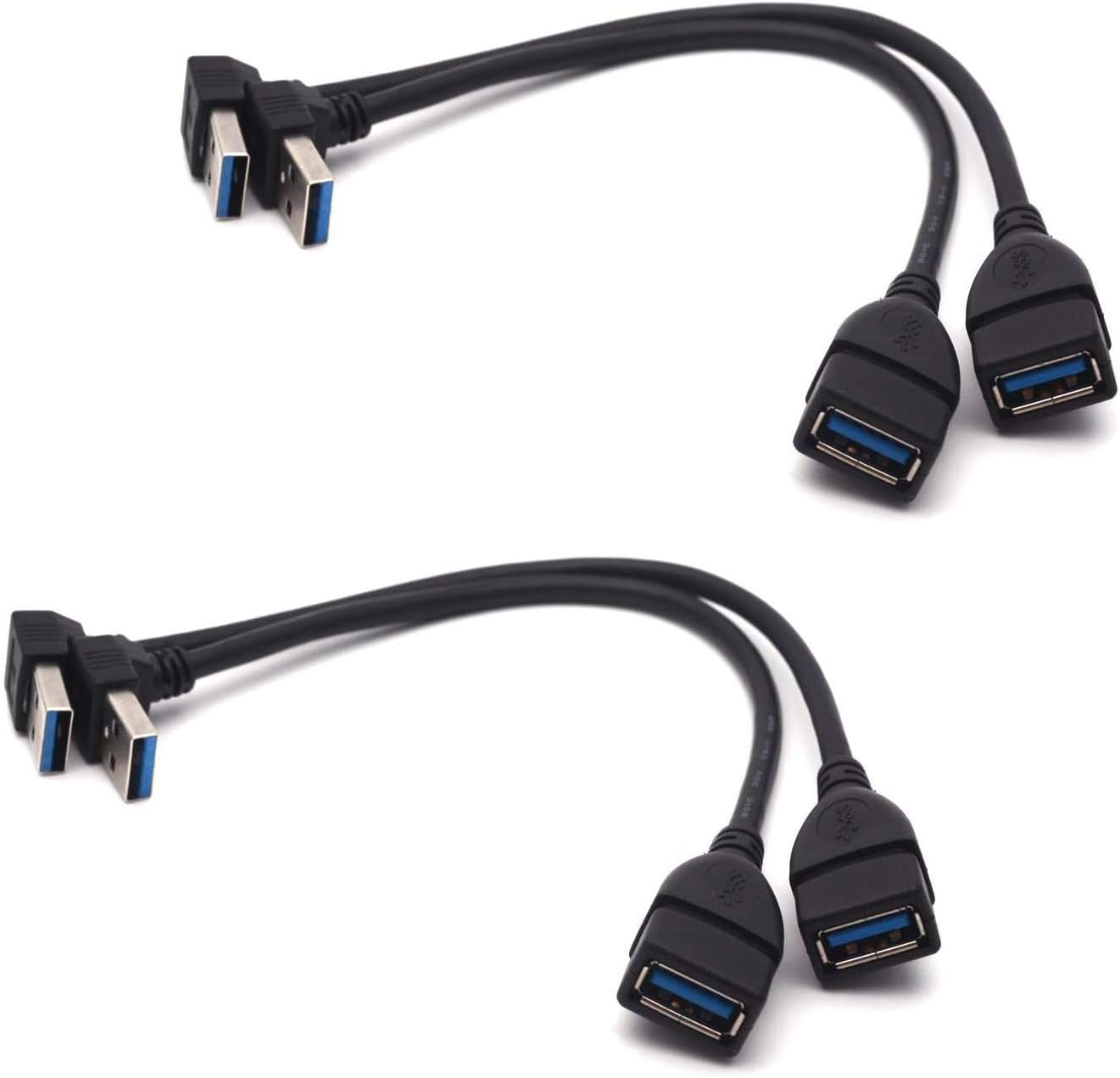 Antrader USB 3.0 Right Angle 90 Degree UP & Down Extension Cable Male to Female Converter Data Adapter Cord 2 Pairs