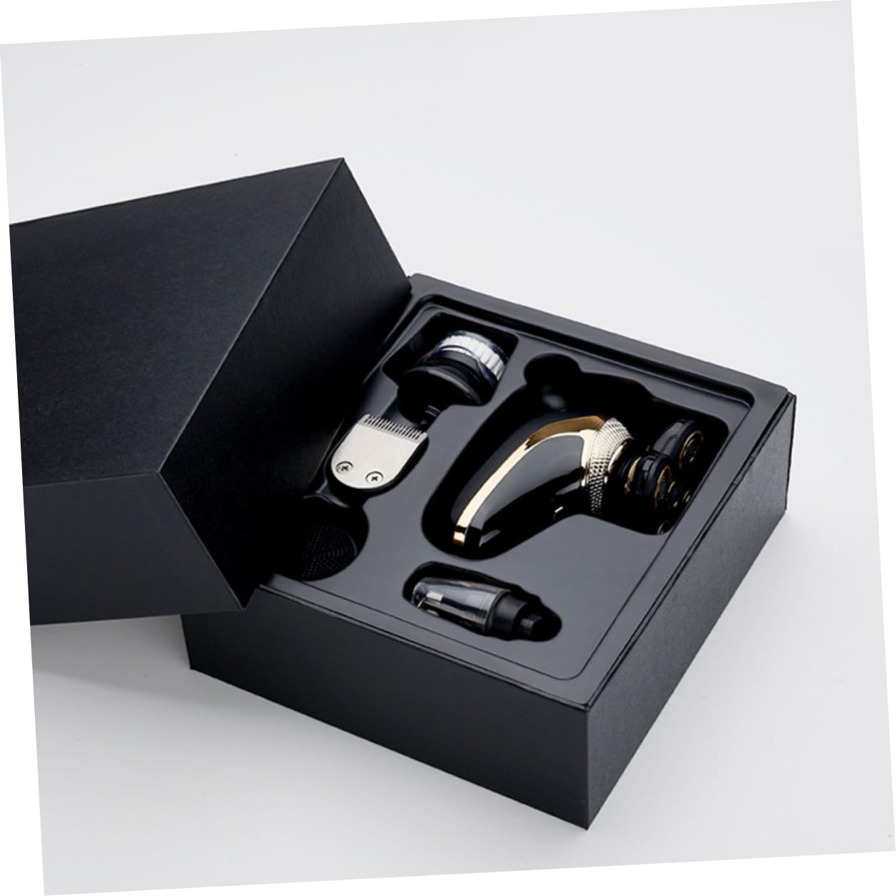 Rasoio Elettrico Uomo Five-in-one in Acciaio Placcato Titanio | Ricarica Usb, Taglio Barba e Chioma, Finitura Oro, per Rasatura e Rifinitura Quotidiana