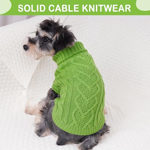 Image of Dog Sweaters Warm Small Dog Sweater Winter Dog Clothes Chihuahua Sweaters Cute Puppy Sweater Cable Knit Pet Clothes Christmas Dog Outfit Cat Sweater (Green, Small)