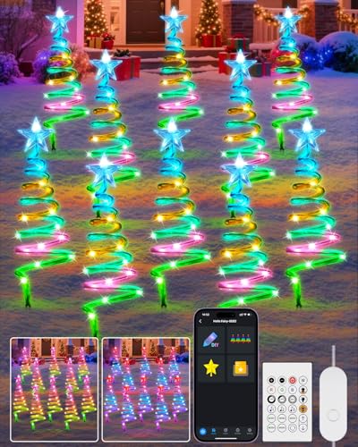 REYLAX 10 Pack Spiral Christmas Tree Outdoor, 150 LEDs RGB