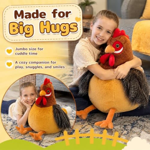 Image of BENINY 25.5 Inch Giant Chicken Stuffed Animal, Realistic Jumbo Hen Plush Toy, Soft Farm Animal Plushie for Kids, Girls, Boys, Easter Christmas Birthday Gifts