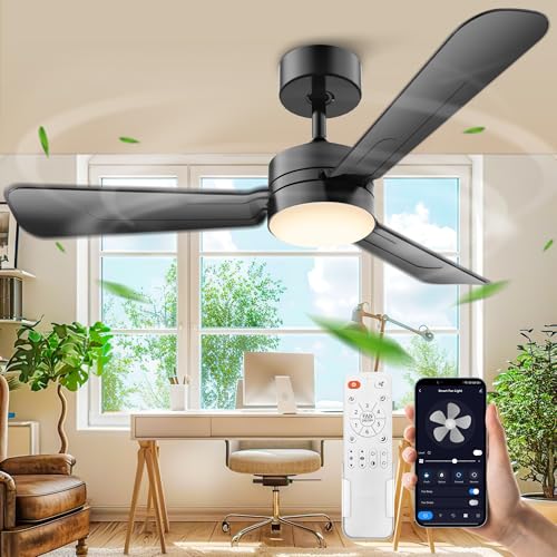 hinomy 36' Ceiling Fans with Lights,Ceiling Fans with Light and Remote,Easy-to-Install,Reversible, 3000K-6500K, Dimmable, 6 Speeds,Small Ceiling Fan Light for Bedroom/Kitchen/Garage.Black.