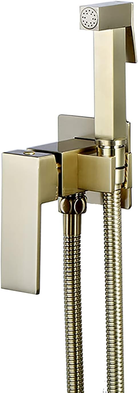 Handheld Bidet Sprayer for Toilet, Brushed Gold Wall Mounted Bathroom Cloth Diaper Sprayer Set with Cold and Hot Water, Brass Toilet Bidet Sprayer Kit for Bathing Pets, Feminine Hygiene