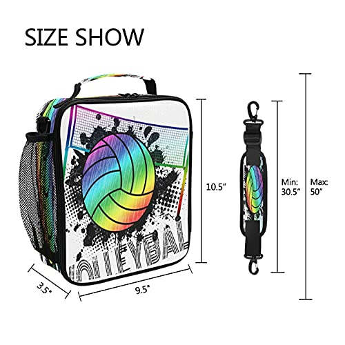 Hmzxz Sport Ball Volleyball Art Lunch Bag Box For Women Teens Girls Cooler Insulated Lunch Bag Tote Freezable Shoulder Strap Waterproof Picnic Meal For School Office Work #TOP4