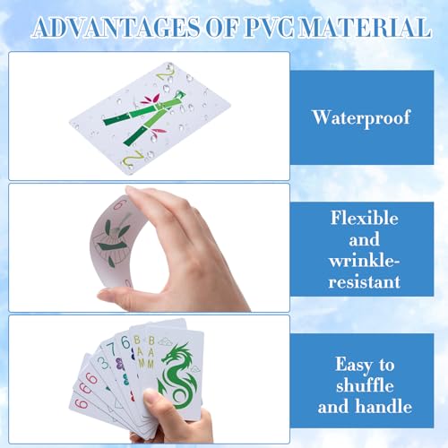 Soulchen 168 Pcs Mahjong Playing Cards American Style Blossom Numbered Large Print PVC Poker Mahjong Tiles with 4 Dices 2 Storage Box for Travel Home, Portable Gift(Floral,Blue) by Soulchen - Image 5