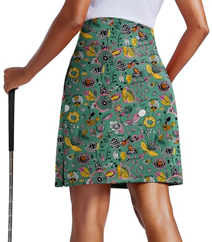 PINSPARK Womens 20 Knee Length Skorts Skirts Athletic Tennis Skorts Long Golf Skirt with Pockets Modest Skirts Green Gypsophila Medium