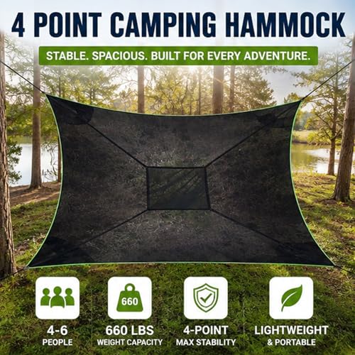 Hamac de camping 4 points portable multi-personnes de 3m avec sangles - 3