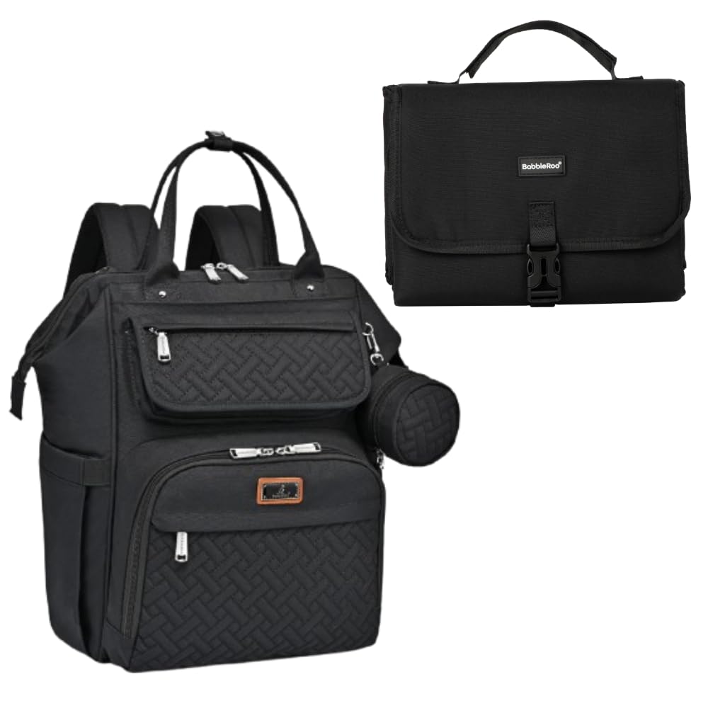 BabbleRoo Portable Changing Pad Black & Travel Diaper Bag Black