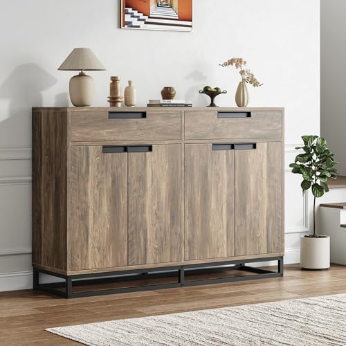 GarveeHome Sideboard Buffet Cabinet, 55" Large Kitchen Accent Modern Storage Cabinet with 2 Drawers and 4 Doors, Coffee Bar Buffet Table for Kitchen, Dining Room (Vintage)
