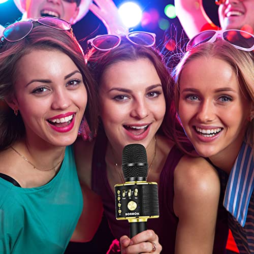 Bonaok Wireless Bluetooth Karaoke Microphone, 3-In-1 Portable Handheld Mic Speaker Machine For All Smartphones, Gifts To Girls Boys Kids Adults All Age Q37(Black Gold) #TOP1
