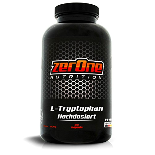 ZerOne L-Tryptophan 670mg pro Kapsel | 120 Kapseln L-Tryptophan Eisen Niacin | Herstellung in Deutschland Hochwertige Qualität Kapselgröße 00