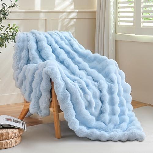 Light Blue Faux Fur Fluffy Blanket Plush Fuzzy Throw Blanket for Couch Sofa