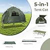 GYMAX Tent Cot, 5-in-1 Folding Camping Cot with Mattress & Pillows, Sleeping Bags, Sunshade, Camping Tent Elevated with Carrying Bag for Outdoor Hiking, Fishing, Picnic (1-Person)