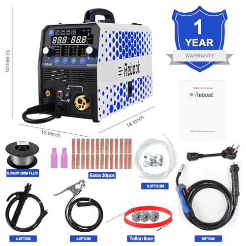 Reboot RBM2500 Mig Welder, 250Amp 6 In 1 Gas/Gasless Flux Core Mig/Stick/Lift Tig/Spot Welding/Spool Gun 120V/240V Aluminum Multi Process Welding Machine Large Led Digital Display thumb #2
