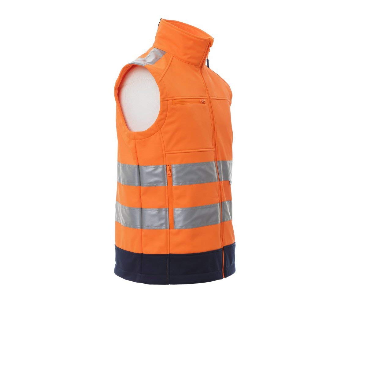 PAYPER Traffic Gilet Softshell Alta visibilità Uomo da Lavoro 100% Poliestere Chiusura Zip Bande Riflettenti Tasca al Petto Porta Badge Giallo Fluo/Blu Navy