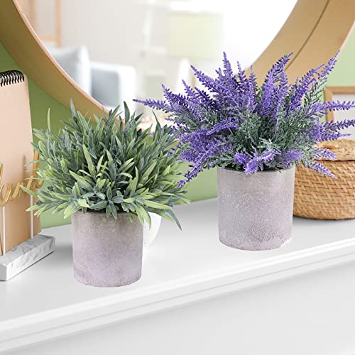 Set Of 3 Assorted Small Potted Plants Artificial Lavender Flowers And Grass Plant In Pots For Housewarming Wedding Gifts Table Centerpiece Windowsill Desk Shelf Home Office Indoor Greenery Decoration #TOP6