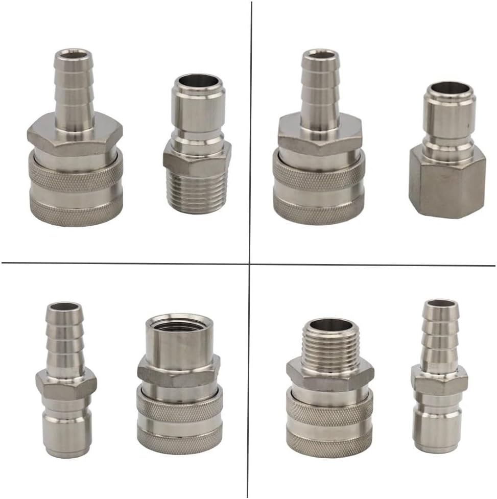 1/2"NPT Beer Quick Disconnect Set, 1/2" Barb 304 Stainless Steel Quick Connector Kit Moonshine Fitting Connectors Brewing(Type 1)