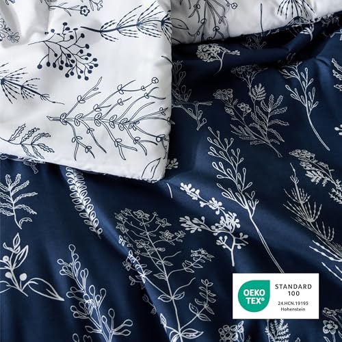 Image of Bedsure Queen Comforter Set - Navy Bed Set, 3 Pieces Cute Floral Bedding, 1 Soft Reversible Botanical Flowers Comforter and 2 Pillow Shams