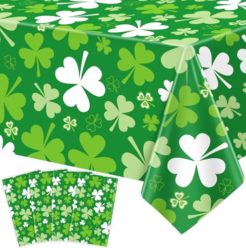 4 Pack St Patrick Day Tablecloth Luck Irish Clover Table Cover Green Shamrock Table Cloth Disposable Rectangle Tablecloth Saint Patrick Day Decorations for St Patricks Day Party Supplies 51 x 86in
