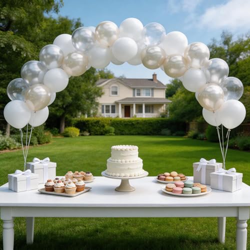 Image of 160Pcs 12 Inch White Pearl White Clear Latex Balloons Kit, Bride Balloons Arch for Bridal Shower Wedding Engagement Bachelorette Birthday Party Decorations