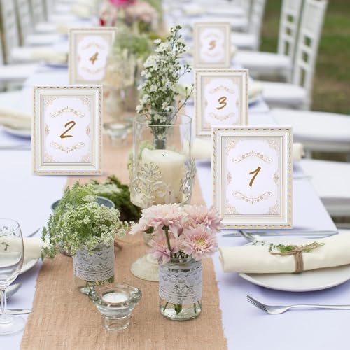 Image of 12 Pcs 5 x 7 Inch White Picture Frames Bulk Vintage Antique Ornate Retro Baroque Photo Frames with Backboard for Wall Hanging Tabletop Home Decor Wedding Christmas Display