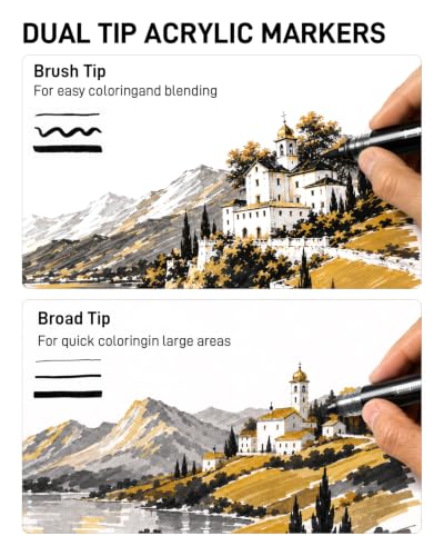 Image of JusArt 3 Black Dual-Tip Acrylic Paint Markers, Automatic Ink Control
