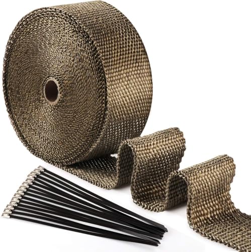 ilauke Exhaust Heat Wrap 15Mx5CM Titanium Fibre Exhaust Wrap with 15 Ties