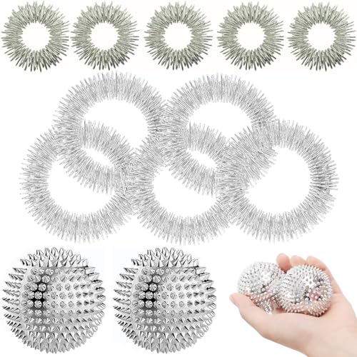 2 Stücke Akupressur Ball Klein & 5 Ring Finger & 2 Armbänder, Skills Igelball Massage, Akupressur Set