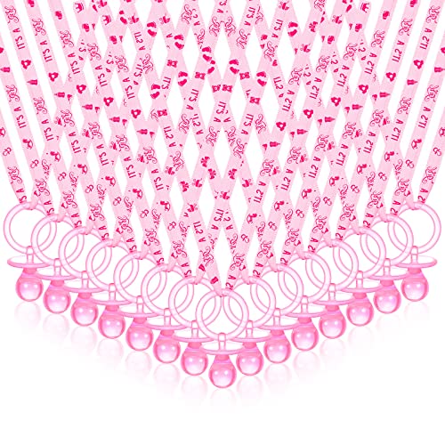 Chengu 100 Pcs Baby Shower Pacifiers Necklace, Acrylic Pacifiers Necklace Party Favors for Girls Boys Baby Shower Party Decorations Table Scatter(Pink)