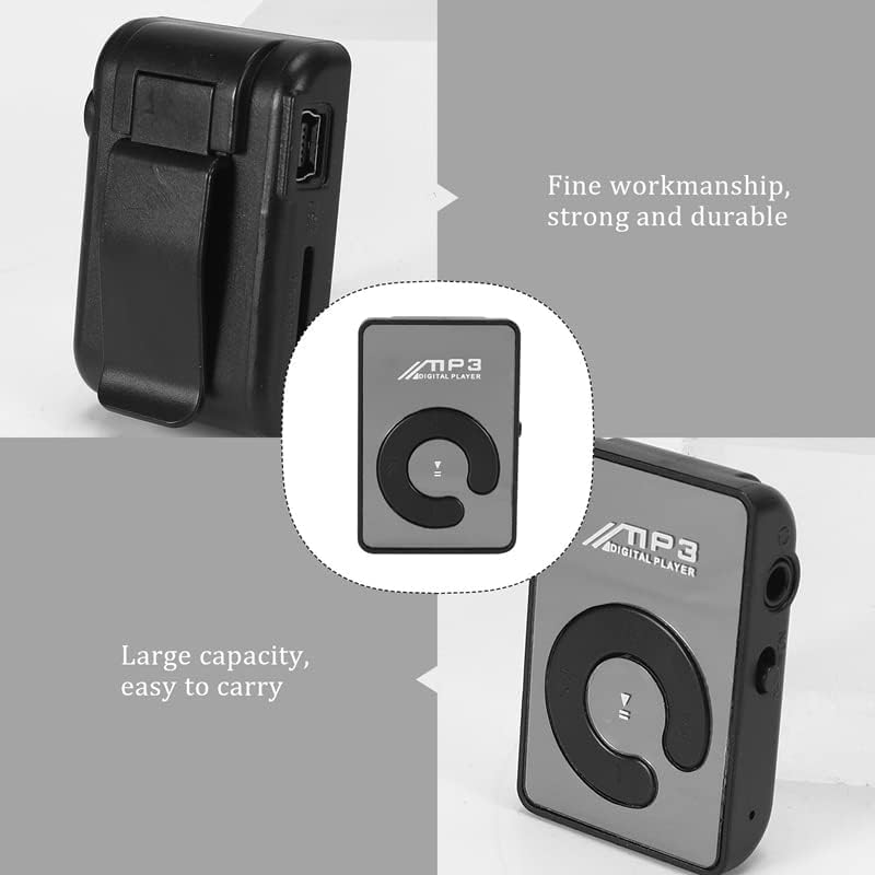 Image of BIGASUO Mini Mirror Clip USB Digital Mp3 Music Player Support 8GB SD TF Card Black, Dark Black