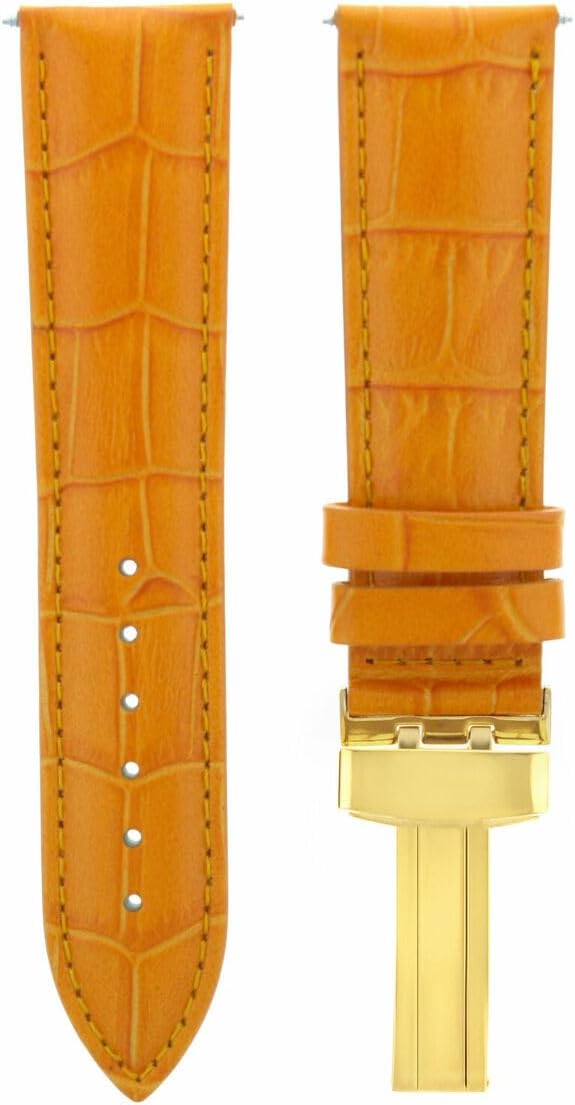 Ewatchparts 17-24mm Leather Watch Band Strap With Deployment Clasp Compatible With Rolex Gold